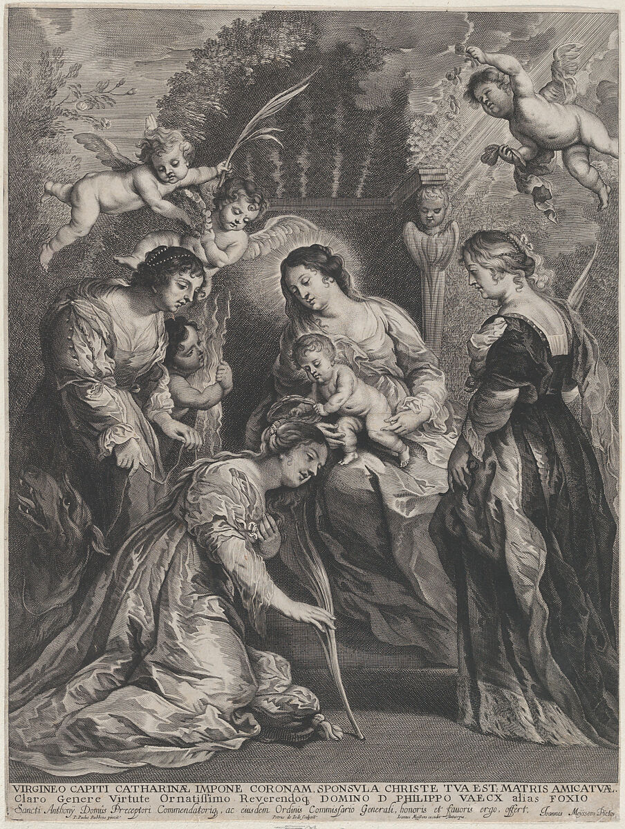 The Coronation of Saint Catherine by the Child, Pieter de Jode I (Netherlandish, Antwerp 1570–Antwerp 1634), Engraving 