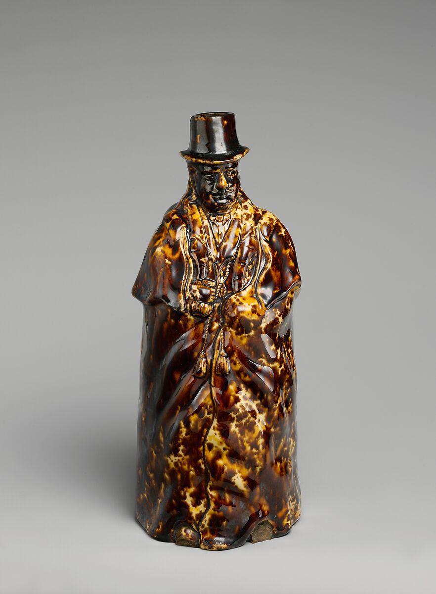 Bottle, Probably designed by Daniel Greatbatch (active 1838–ca. 1861), Mottled brown earthenware, American 