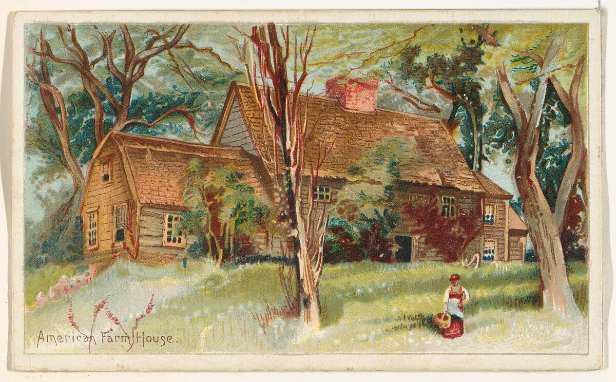 American Farm House, from the Habitations of Man series (N113) issued by W. Duke, Sons & Co. to promote Honest Long Cut Smoking and Chewing Tobacco, Original lithograph by The Giles Company (New York, NY), Commercial color lithograph 