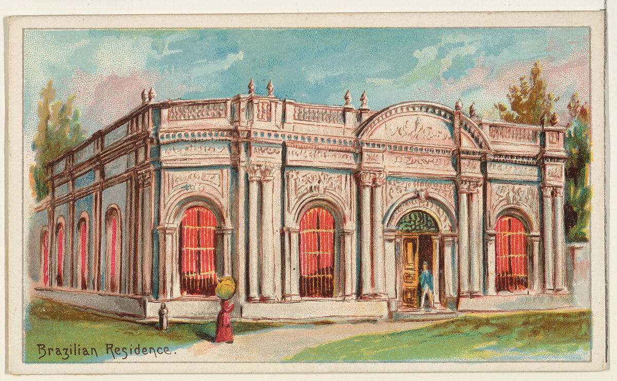 Brazilian Residence, from the Habitations of Man series (N113) issued by W. Duke, Sons & Co. to promote Honest Long Cut Smoking and Chewing Tobacco, Original lithograph by The Giles Company (New York, NY), Commercial color lithograph 