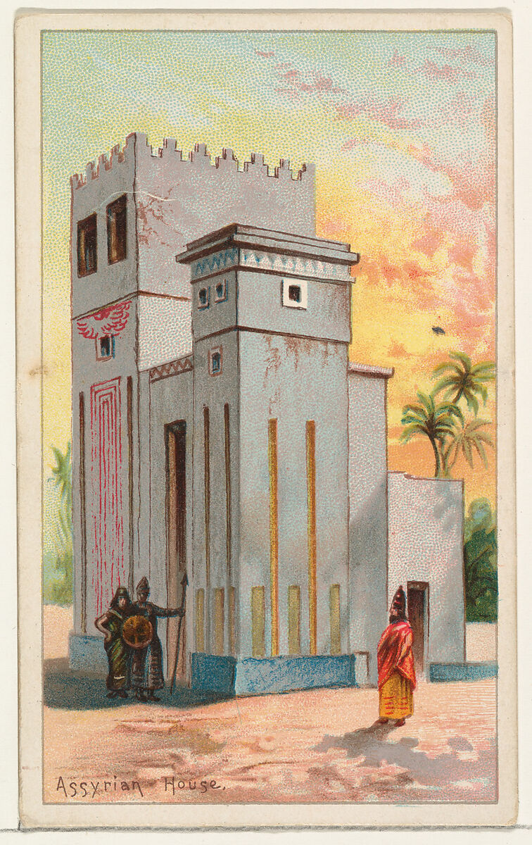 Assyrian House, from the Habitations of Man series (N113) issued by W. Duke, Sons & Co. to promote Honest Long Cut Smoking and Chewing Tobacco, Original lithograph by The Giles Company (New York, NY), Commercial color lithograph 