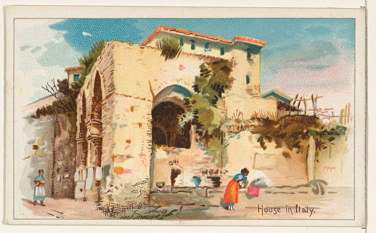House in Italy, from the Habitations of Man series (N113) issued by W. Duke, Sons & Co. to promote Honest Long Cut Smoking and Chewing Tobacco, Original lithograph by The Giles Company (New York, NY), Commercial color lithograph 