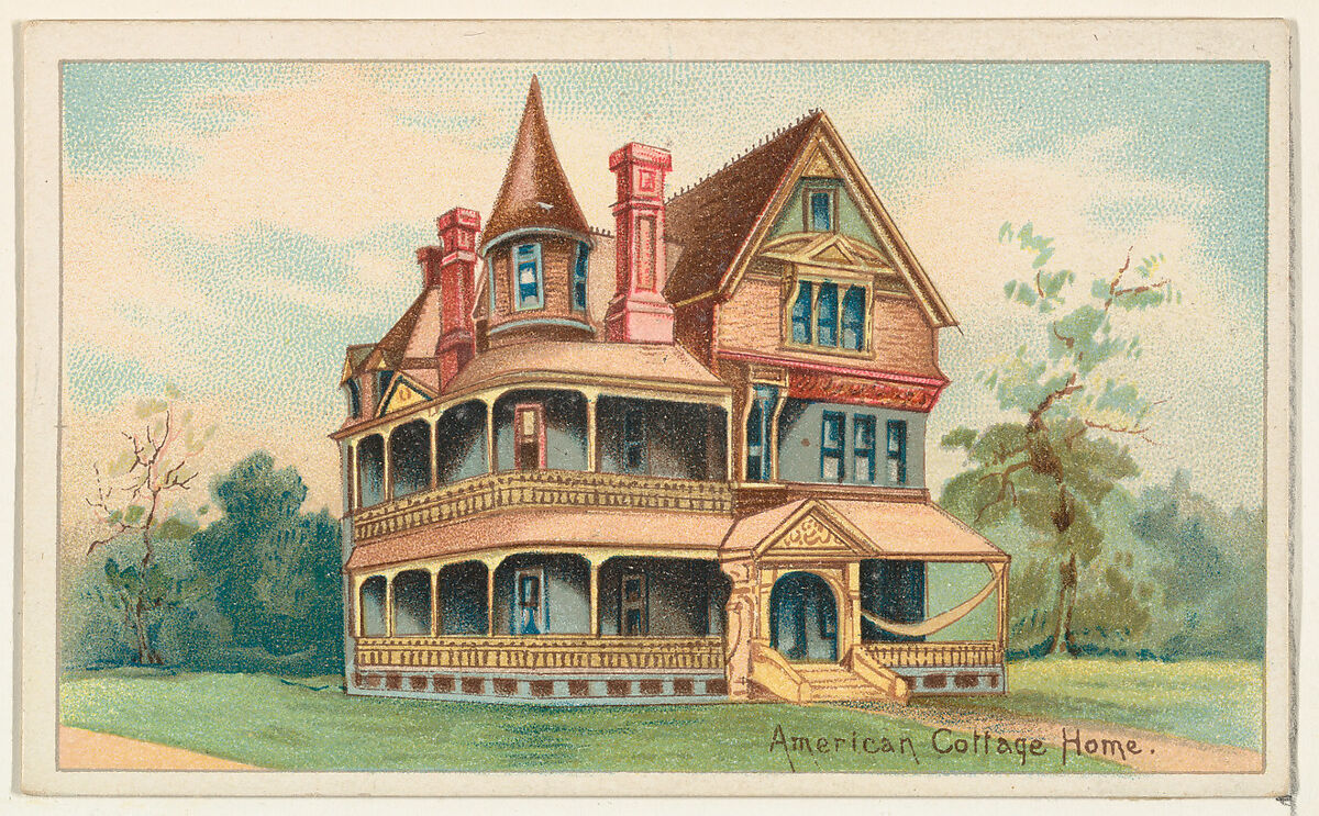American Cottage Home, from the Habitations of Man series (N113) issued by W. Duke, Sons & Co. to promote Honest Long Cut Smoking and Chewing Tobacco, Original lithograph by The Giles Company (New York, NY), Commercial color lithograph 