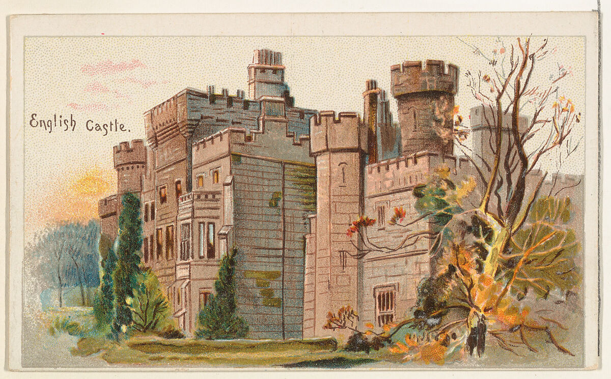 English Castle, from the Habitations of Man series (N113) issued by W. Duke, Sons & Co. to promote Honest Long Cut Smoking and Chewing Tobacco, Original lithograph by The Giles Company (New York, NY), Commercial color lithograph 