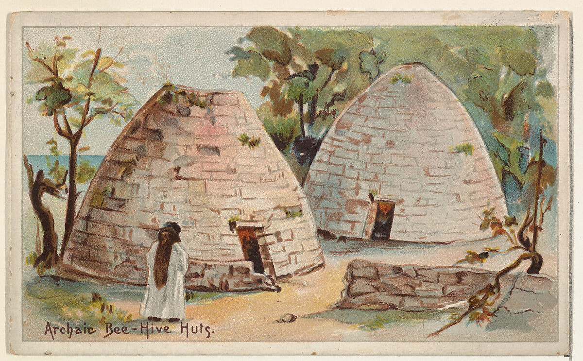 Archaic Bee-Hive Huts, from the Habitations of Man series (N113) issued by W. Duke, Sons & Co. to promote Honest Long Cut Smoking and Chewing Tobacco, Original lithograph by The Giles Company (New York, NY), Commercial color lithograph 