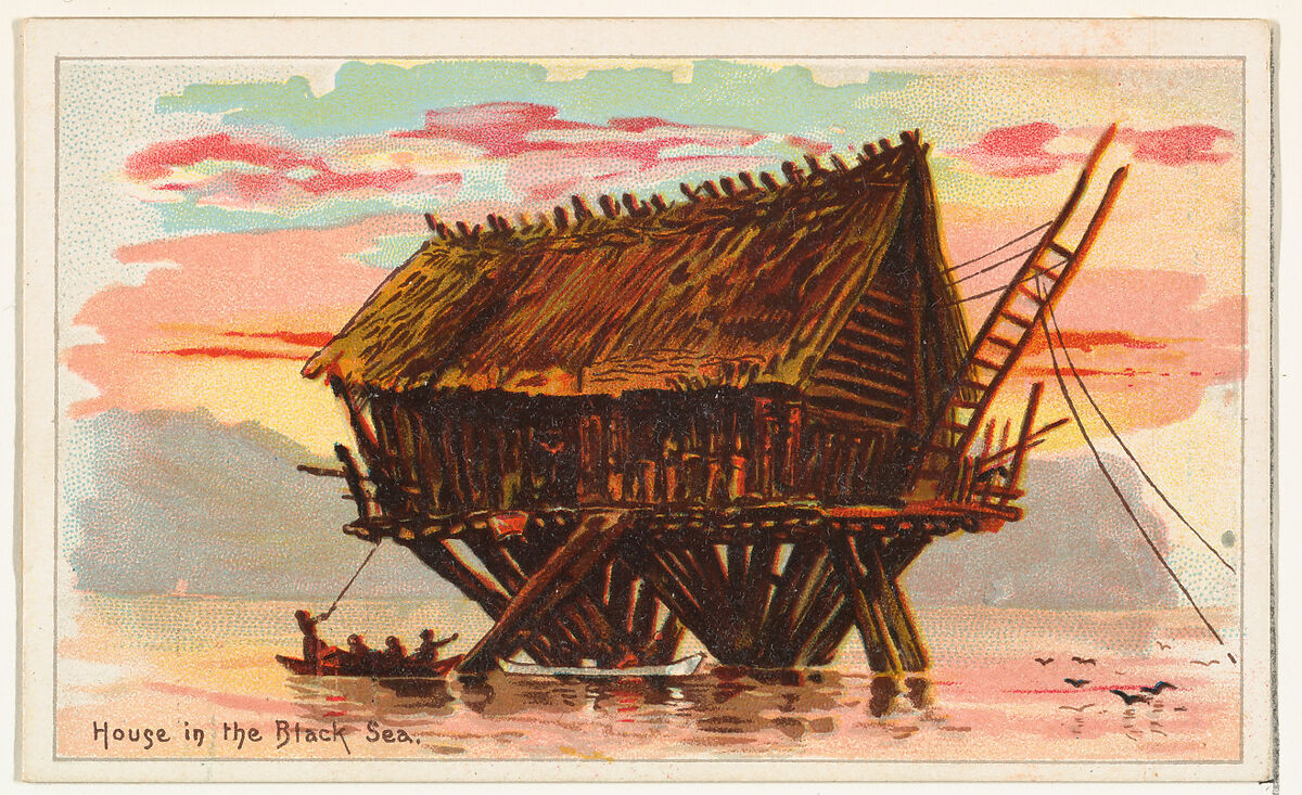 House in the Black Sea, from the Habitations of Man series (N113) issued by W. Duke, Sons & Co. to promote Honest Long Cut Smoking and Chewing Tobacco, Original lithograph by The Giles Company (New York, NY), Commercial color lithograph 