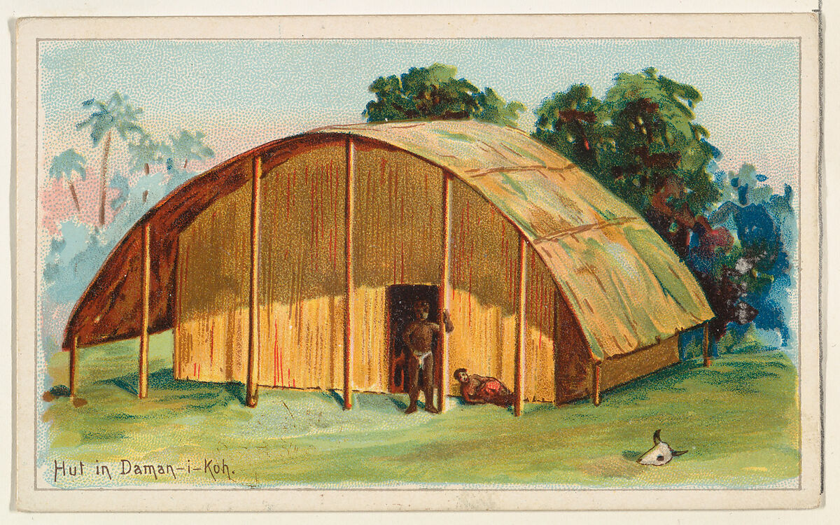 Hut in Daman-i-koh, from the Habitations of Man series (N113) issued by W. Duke, Sons & Co. to promote Honest Long Cut Smoking and Chewing Tobacco, Original lithograph by The Giles Company (New York, NY), Commercial color lithograph 
