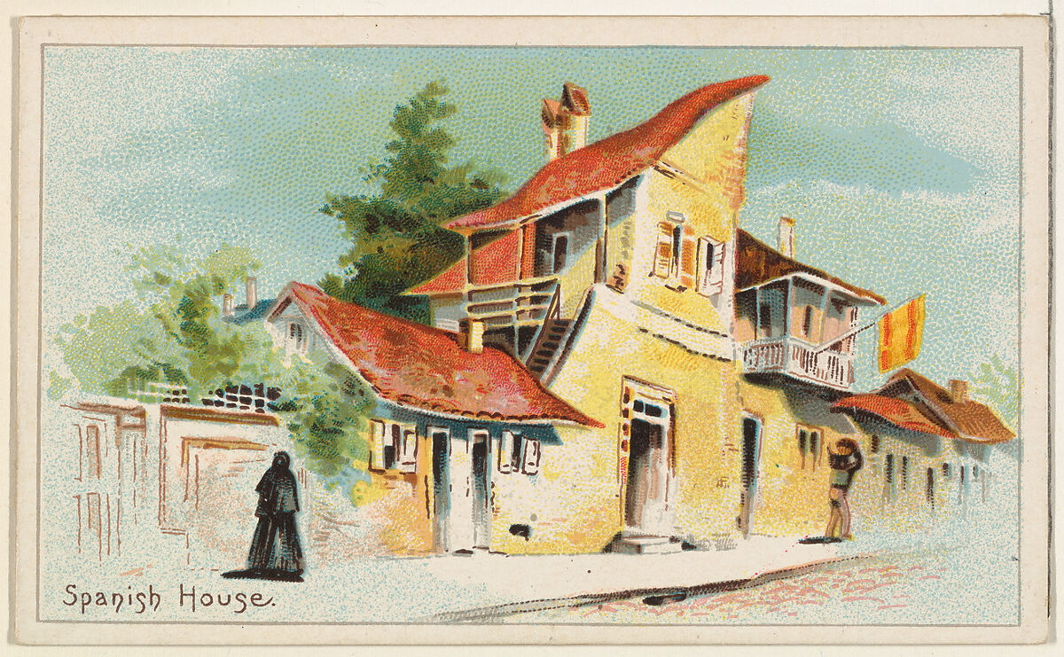 Spanish House, from the Habitations of Man series (N113) issued by W. Duke, Sons & Co. to promote Honest Long Cut Smoking and Chewing Tobacco, Original lithograph by The Giles Company (New York, NY), Commercial color lithograph 