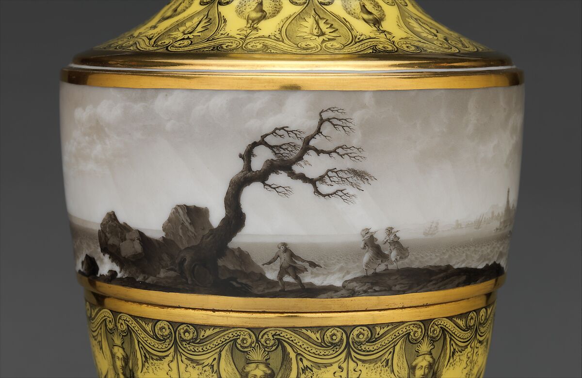 Vase with scenes of storm at sea, Dihl et Guérhard (French, 1781–ca. 1824) (Manufacture de Monsieur Le Duc d’Angoulême, until 1789), Hard-paste porcelain decorated in polychrome enamels, gold, French, Paris