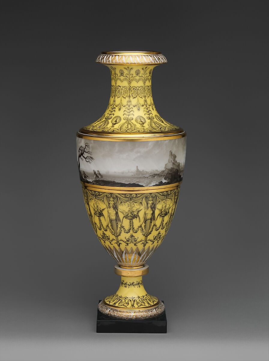 Vase with scenes of storm at sea, Dihl et Guérhard (French, 1781–ca. 1824) (Manufacture de Monsieur Le Duc d’Angoulême, until 1789), Hard-paste porcelain decorated in polychrome enamels, gold, French, Paris 