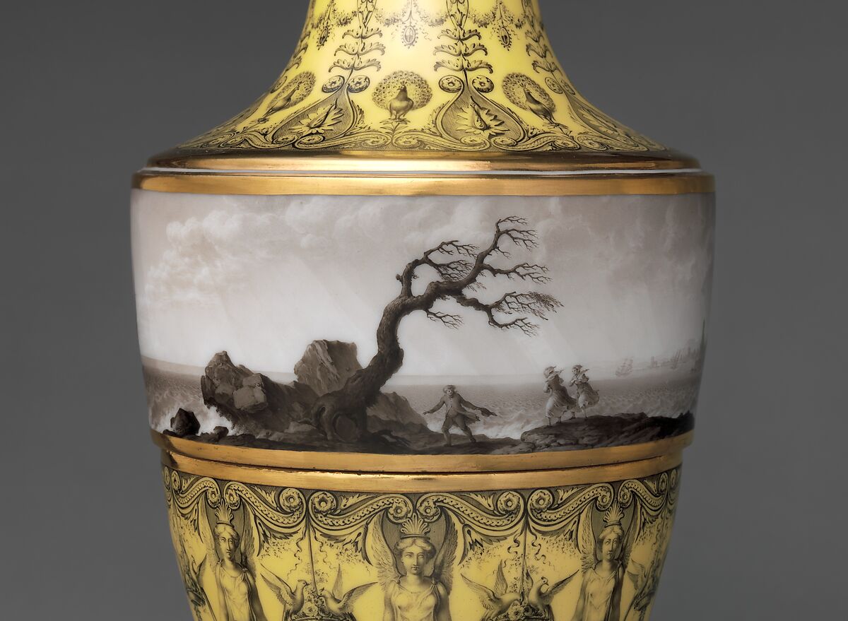Vase with scenes of storm at sea, Dihl et Guérhard (French, 1781–ca. 1824) (Manufacture de Monsieur Le Duc d’Angoulême, until 1789), Hard-paste porcelain decorated in polychrome enamels, gold, French, Paris