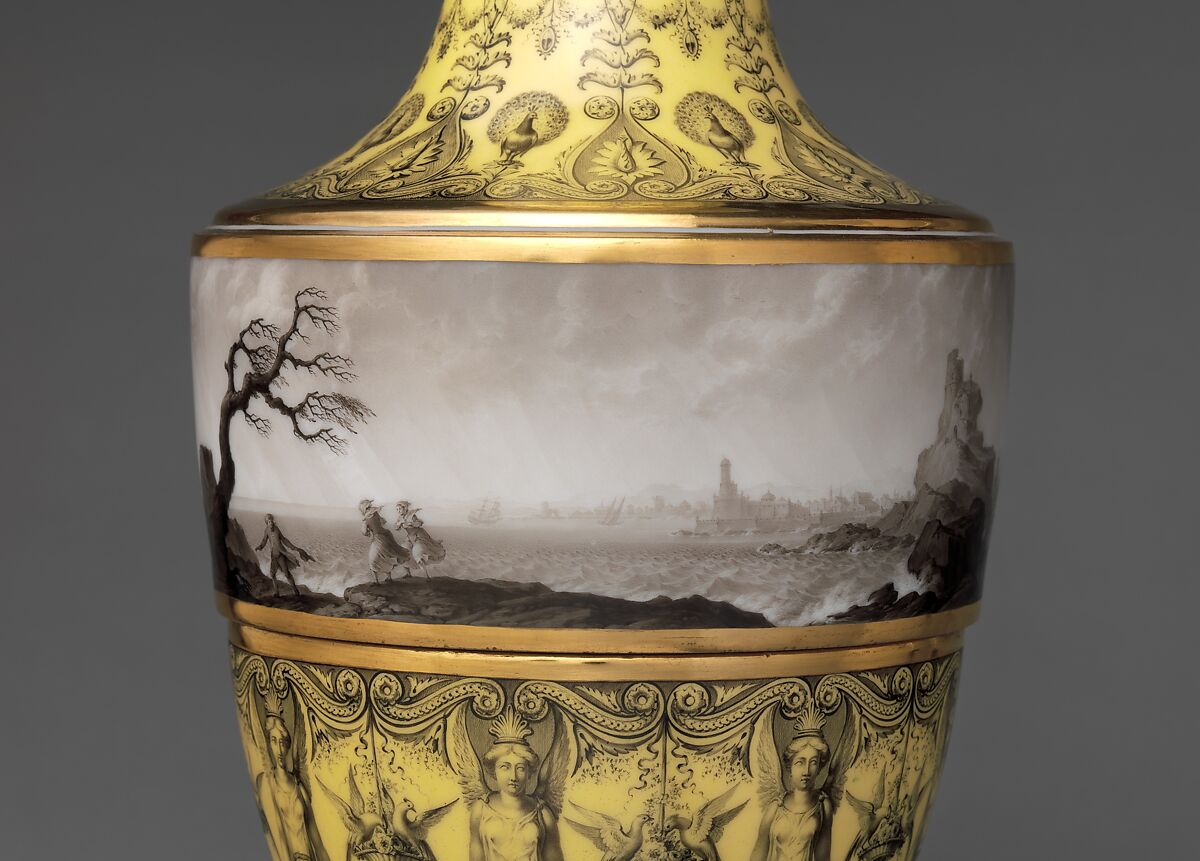 Vase with scenes of storm at sea, Dihl et Guérhard (French, 1781–ca. 1824) (Manufacture de Monsieur Le Duc d’Angoulême, until 1789), Hard-paste porcelain decorated in polychrome enamels, gold, French, Paris