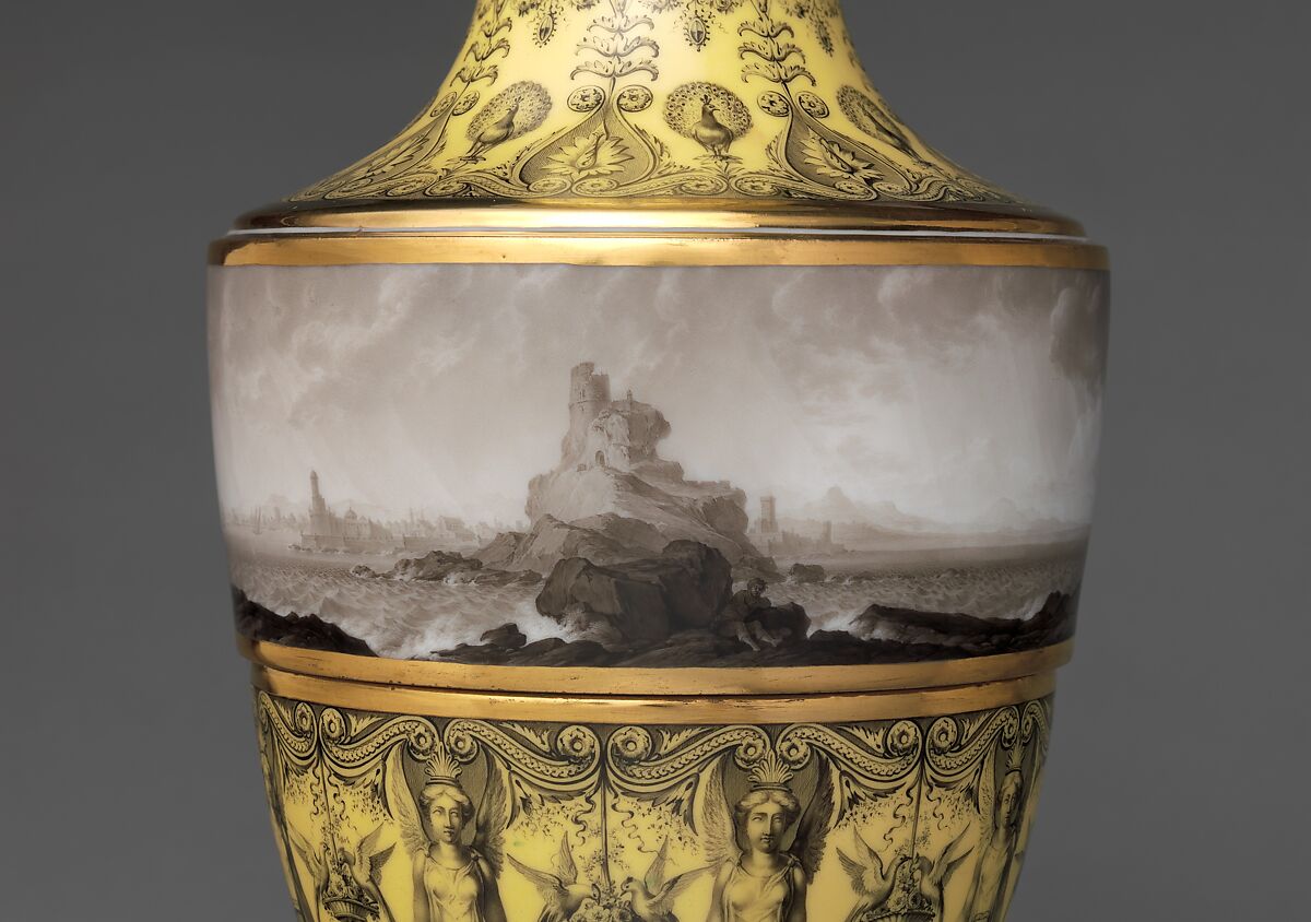 Vase with scenes of storm at sea, Dihl et Guérhard (French, 1781–ca. 1824) (Manufacture de Monsieur Le Duc d’Angoulême, until 1789), Hard-paste porcelain decorated in polychrome enamels, gold, French, Paris