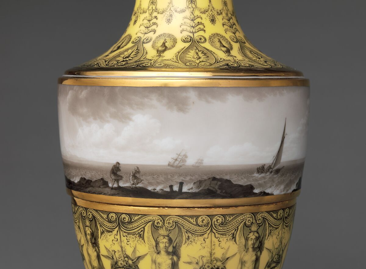 Vase with scenes of storm at sea, Dihl et Guérhard (French, 1781–ca. 1824) (Manufacture de Monsieur Le Duc d’Angoulême, until 1789), Hard-paste porcelain decorated in polychrome enamels, gold, French, Paris