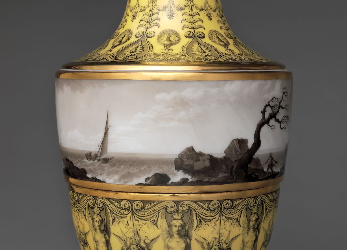 Vase with scenes of storm at sea, Dihl et Guérhard (French, 1781–ca. 1824) (Manufacture de Monsieur Le Duc d’Angoulême, until 1789), Hard-paste porcelain decorated in polychrome enamels, gold, French, Paris