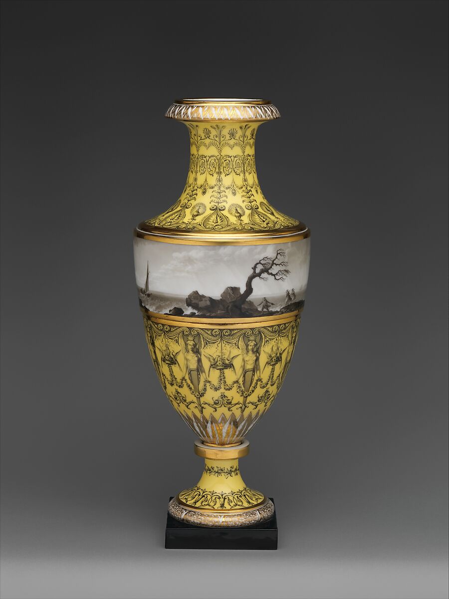 Vase with scenes of storm at sea, Dihl et Guérhard (French, 1781–ca. 1824) (Manufacture de Monsieur Le Duc d’Angoulême, until 1789), Hard-paste porcelain decorated in polychrome enamels, gold, French, Paris