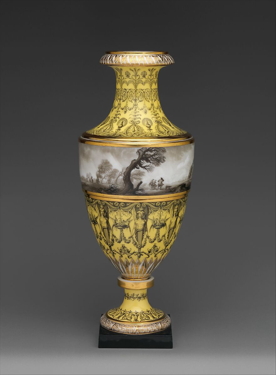 Vase with scenes of storm on land, Dihl et Guérhard (French, 1781–ca. 1824) (Manufacture de Monsieur Le Duc d’Angoulême, until 1789), Hard-paste porcelain decorated in polychrome enamels, gold, French, Paris