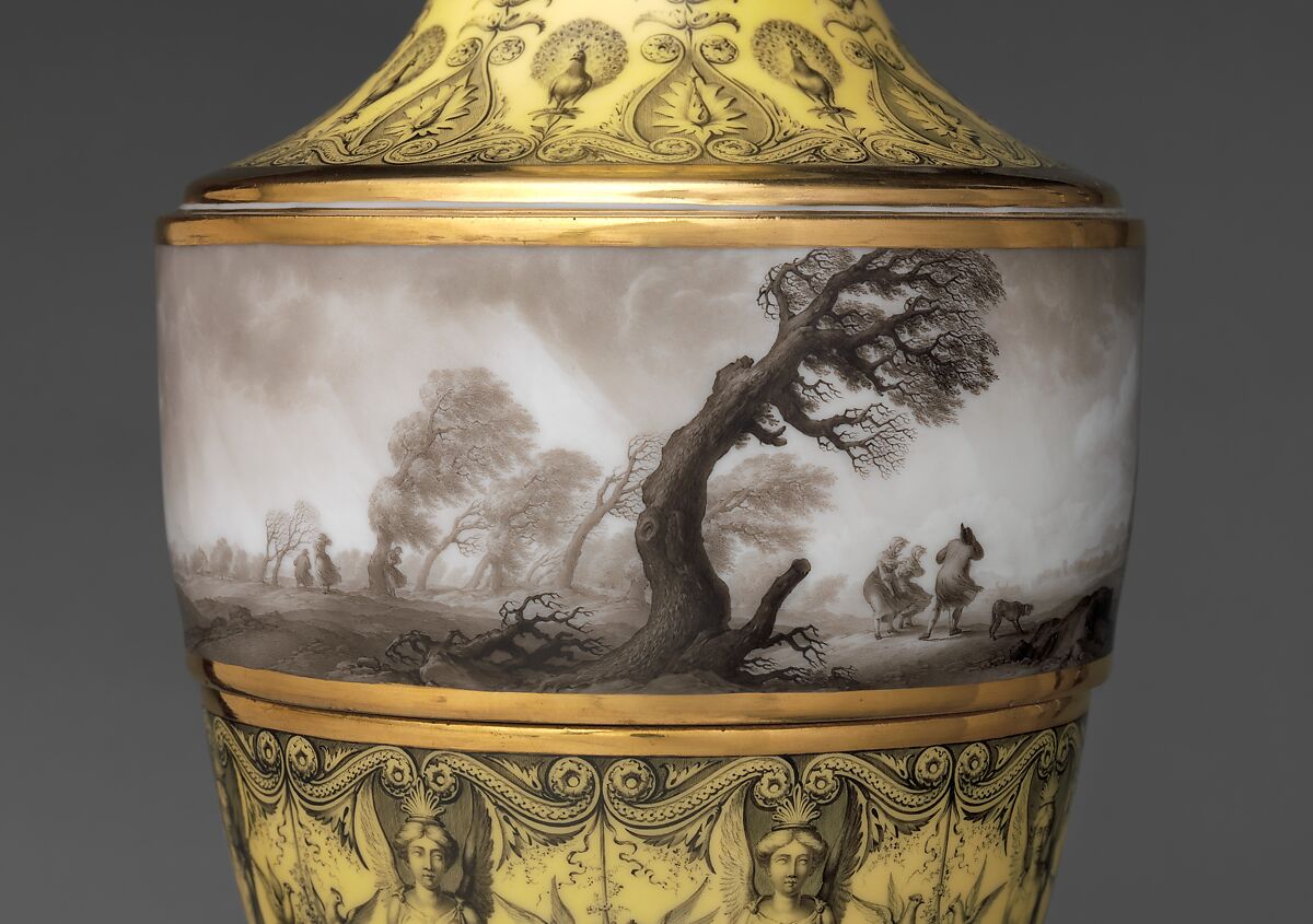 Vase with scenes of storm on land, Dihl et Guérhard (French, 1781–ca. 1824) (Manufacture de Monsieur Le Duc d’Angoulême, until 1789), Hard-paste porcelain decorated in polychrome enamels, gold, French, Paris