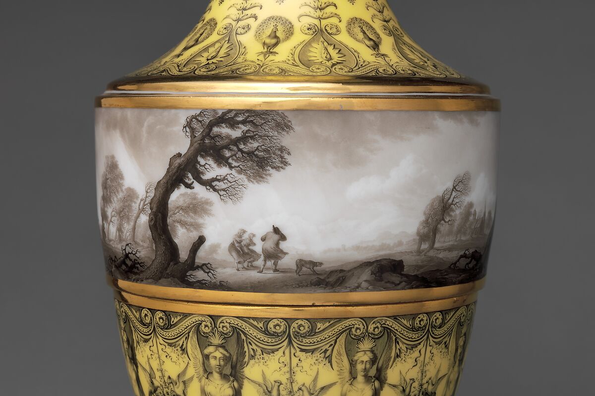 Vase with scenes of storm on land, Dihl et Guérhard (French, 1781–ca. 1824) (Manufacture de Monsieur Le Duc d’Angoulême, until 1789), Hard-paste porcelain decorated in polychrome enamels, gold, French, Paris
