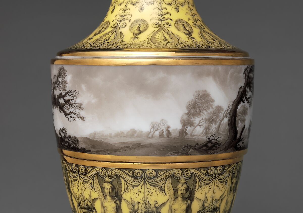 Vase with scenes of storm on land, Dihl et Guérhard (French, 1781–ca. 1824) (Manufacture de Monsieur Le Duc d’Angoulême, until 1789), Hard-paste porcelain decorated in polychrome enamels, gold, French, Paris