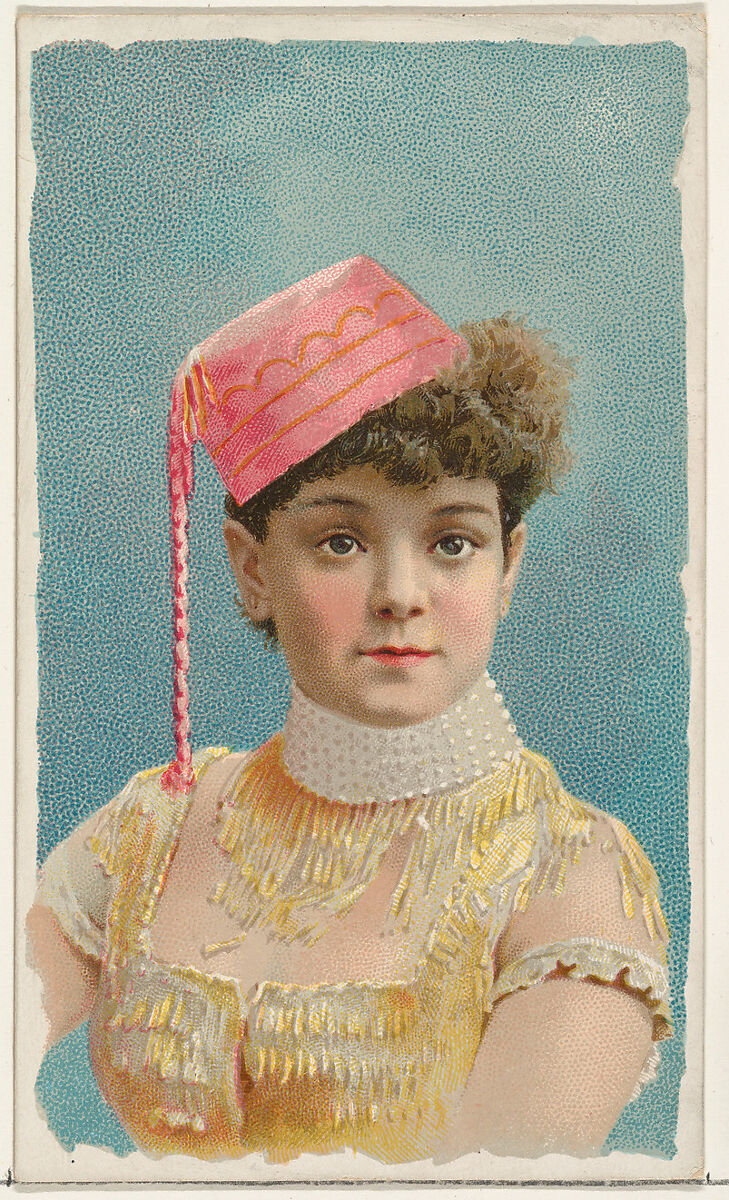 Actress wearing pink fez, from Stars of the Stage, First Series (N129) issued by W. Duke, Sons & Co. to promote Honest Long Cut Tobacco, Issued by W. Duke, Sons &amp; Co. (New York and Durham, N.C.), Commercial color lithograph 
