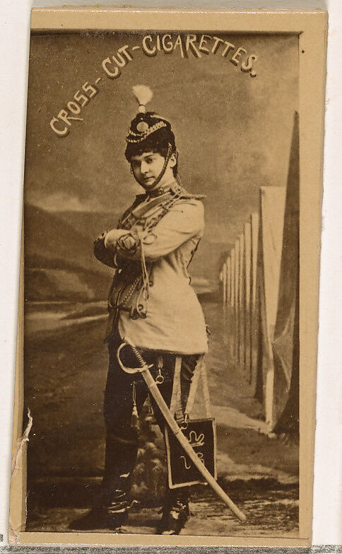 Actress wearing military costume with sword, from the Actors and Actresses series (N145-1) issued by Duke Sons & Co. to promote Cross Cut Cigarettes, Issued by W. Duke, Sons &amp; Co. (New York and Durham, N.C.), Albumen photograph 