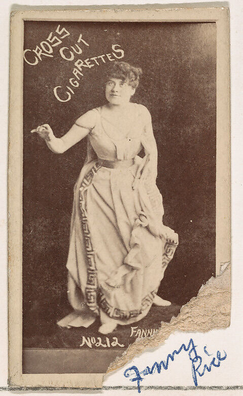 Card Number 212, Fanny Rice, from the Actors and Actresses series (N145-1) issued by Duke Sons & Co. to promote Cross Cut Cigarettes, Issued by W. Duke, Sons &amp; Co. (New York and Durham, N.C.), Albumen photograph 