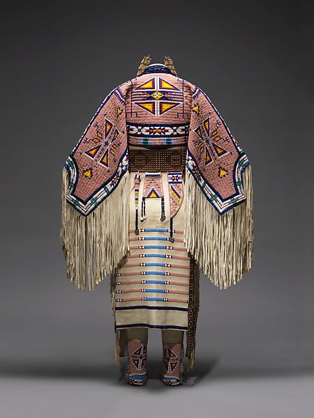 Woman’s Dress and Accessories, Jodi Archambault (American, Hunkpapa Lakota/Teton Sioux, born North Dakota, 1969), Tanned and commercial leather, glass and metal beads, cotton, silk, dentalium shell, metal cones, horsehair, plastic, brass bells, porcupine quills, coins, Hunkpapa Lakota (Teton Sioux)