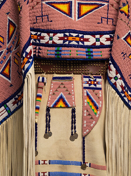 Woman’s Dress and Accessories, Jodi Archambault (American, Hunkpapa Lakota/Teton Sioux, born North Dakota, 1969), Tanned and commercial leather, glass and metal beads, cotton, silk, dentalium shell, metal cones, horsehair, plastic, brass bells, porcupine quills, coins, Hunkpapa Lakota (Teton Sioux)