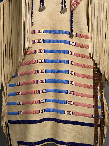 Woman’s Dress and Accessories, Jodi Archambault (American, Hunkpapa Lakota/Teton Sioux, born North Dakota, 1969), Tanned and commercial leather, glass and metal beads, cotton, silk, dentalium shell, metal cones, horsehair, plastic, brass bells, porcupine quills, coins, Hunkpapa Lakota (Teton Sioux)