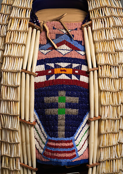 Woman’s Dress and Accessories, Jodi Archambault (American, Hunkpapa Lakota/Teton Sioux, born North Dakota, 1969), Tanned and commercial leather, glass and metal beads, cotton, silk, dentalium shell, metal cones, horsehair, plastic, brass bells, porcupine quills, coins, Hunkpapa Lakota (Teton Sioux)