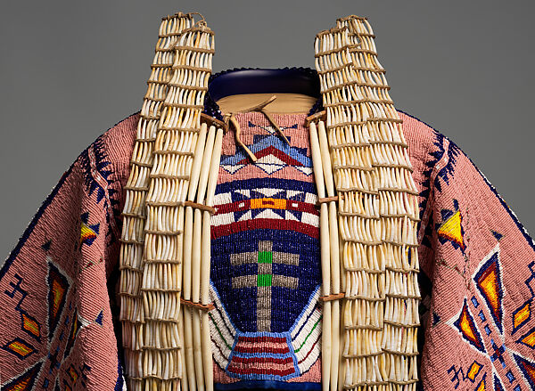 Woman’s Dress and Accessories, Jodi Archambault (American, Hunkpapa Lakota/Teton Sioux, born North Dakota, 1969), Tanned and commercial leather, glass and metal beads, cotton, silk, dentalium shell, metal cones, horsehair, plastic, brass bells, porcupine quills, coins, Hunkpapa Lakota (Teton Sioux)