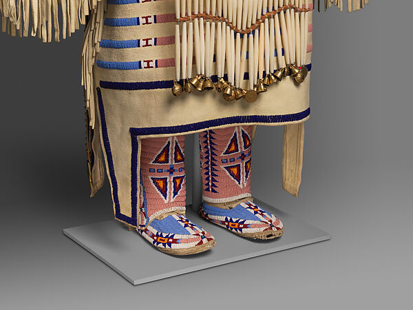 Woman’s Dress and Accessories, Jodi Archambault (American, Hunkpapa Lakota/Teton Sioux, born North Dakota, 1969), Tanned and commercial leather, glass and metal beads, cotton, silk, dentalium shell, metal cones, horsehair, plastic, brass bells, porcupine quills, coins, Hunkpapa Lakota (Teton Sioux)