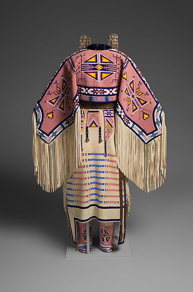 Woman’s Dress and Accessories, Jodi Archambault (American, Hunkpapa Lakota/Teton Sioux, born North Dakota, 1969), Tanned and commercial leather, glass and metal beads, cotton, silk, dentalium shell, metal cones, horsehair, plastic, brass bells, porcupine quills, coins, Hunkpapa Lakota (Teton Sioux)