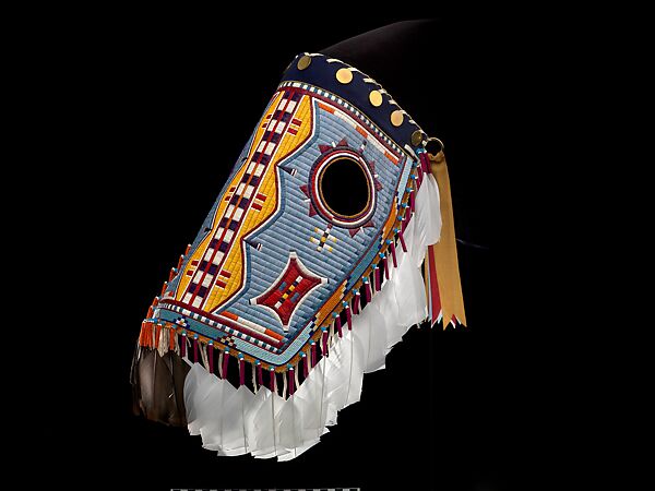 Horse Mask, Juanita Growing Thunder Fogarty (Native American, Assiniboine-Sioux, born California, 1969), Native-tanned leather, porcupine quills, glass beads, turkey feathers, wool cloth, brass buttons, brass rings, silk ribbon, Assiniboine-Sioux 