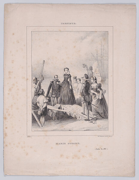 Mary, Queen of Scots embarking at Calais to return to Scotland, from "L'Artiste", Delaunois (French, active Paris, 1830–40), Lithograph 
