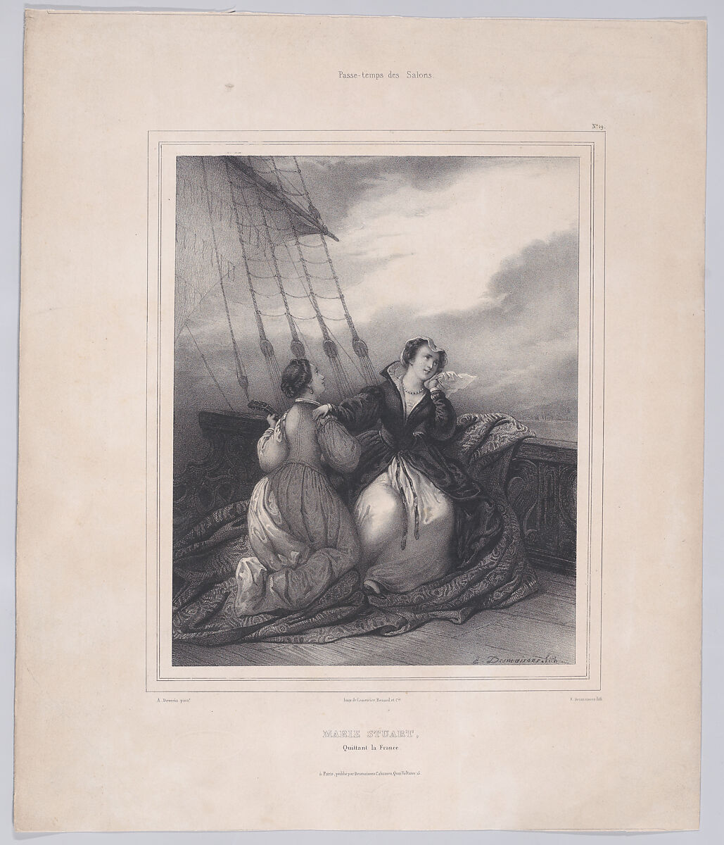 Mary, Queen of Scots embarking at Calais to return to Scotland, Emile Desmaisons (French, Paris 1812–1880 Montlignon), Lithograph 