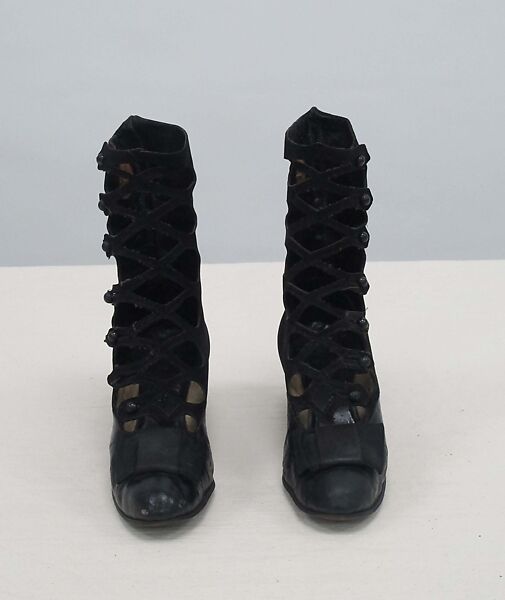 Boots, leather, silk, metal, American
