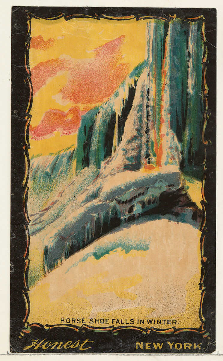 Horse Shoe Falls in Winter, from the Transparencies series (N137) issued by W. Duke, Sons & Co. to promote Honest Long Cut Tobacco, Issued by W. Duke, Sons &amp; Co. (New York and Durham, N.C.), Commercial color lithograph 