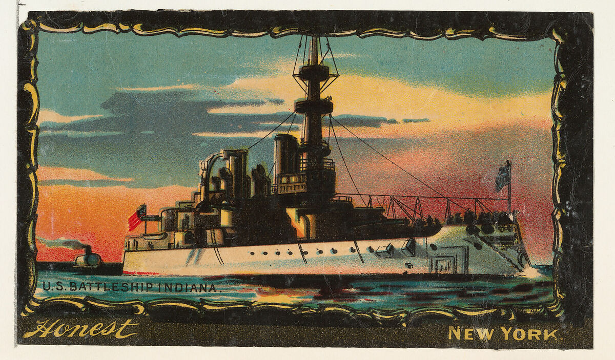 U.S. Battleship Indiana, from the Transparencies series (N137) issued by W. Duke, Sons & Co. to promote Honest Long Cut Tobacco, Issued by W. Duke, Sons &amp; Co. (New York and Durham, N.C.), Commercial color lithograph 