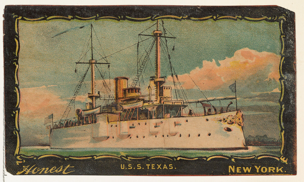 U.S.S. Texas, from the Transparencies series (N137) issued by W. Duke, Sons & Co. to promote Honest Long Cut Tobacco, Issued by W. Duke, Sons &amp; Co. (New York and Durham, N.C.), Commercial color lithograph 