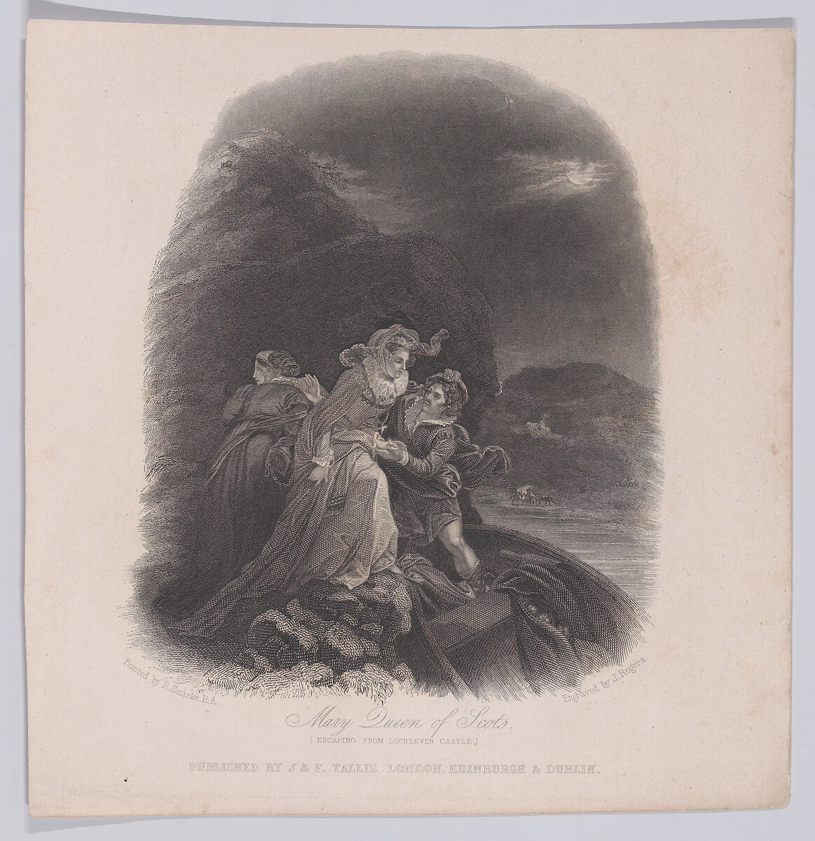 Mary, Queen of Scots escaping Lochleven Castle (from "The History of England"), John Rogers (British, active ca. 1810–61), Etching 