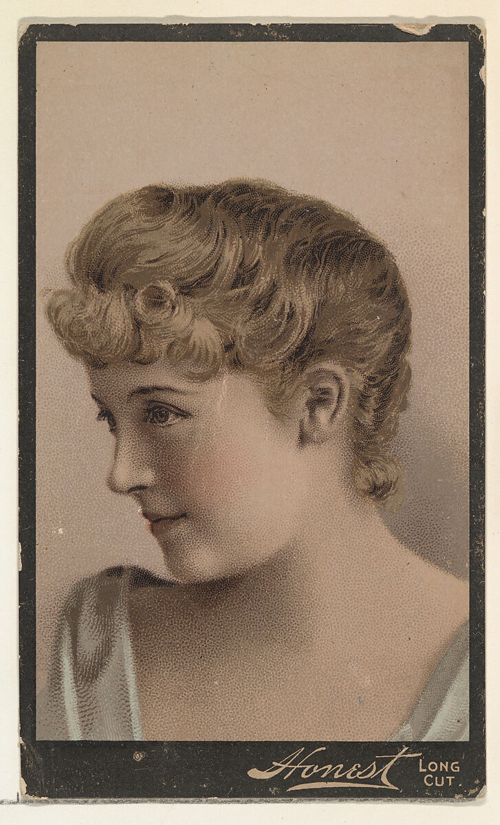 Actress in profile facing left, from Stars of the Stage, Third Series (N131) issued by Duke Sons & Co. to promote Honest Long Cut Tobacco, Issued by W. Duke, Sons &amp; Co. (New York and Durham, N.C.), Commercial color lithograph 