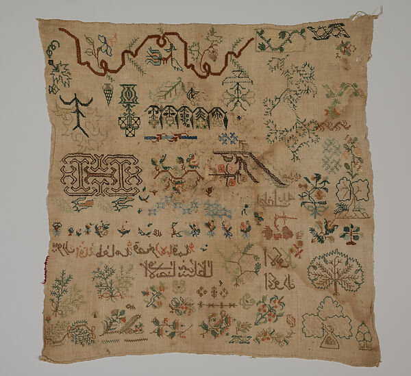 Sampler, Cotton?; embroidered