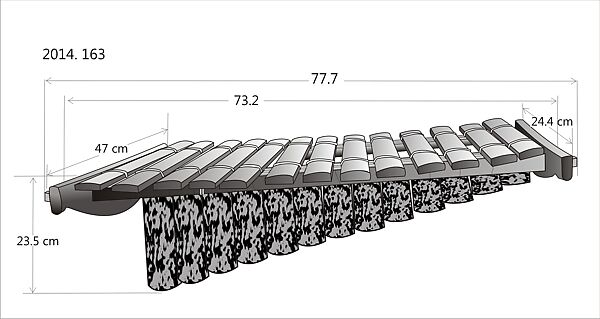 Marimba, Chonta wood, Guadúa cane (bamboo), palm shoots, burgundy-colored rope, Ecuador