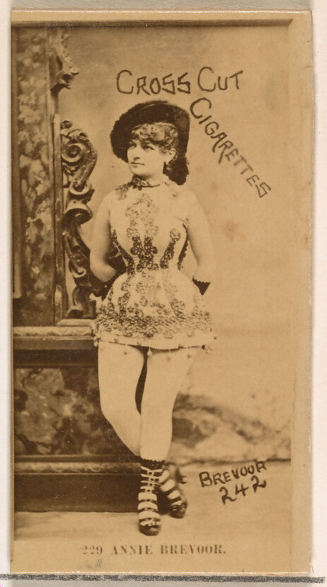 Card Number 242, Annie Brevoor, from the Actors and Actresses series (N145-2) issued by Duke Sons & Co. to promote Cross Cut Cigarettes, Issued by W. Duke, Sons &amp; Co. (New York and Durham, N.C.), Albumen photograph 