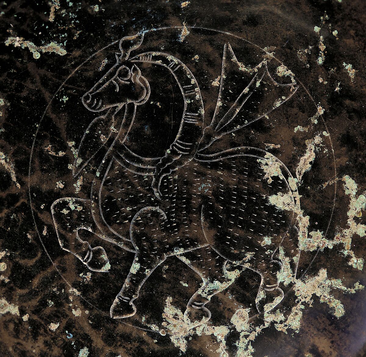 Plate with Horse Decoration, Bronze with high tin content, Central Asia or Eastern Iran