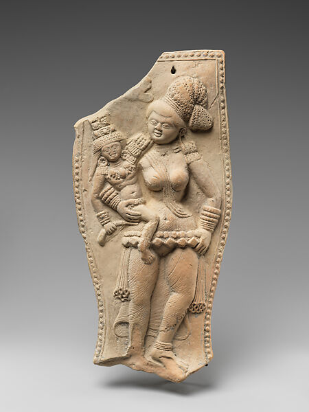 Yakshi Holding a Crowned Child, Terracotta, India (Bengal) 