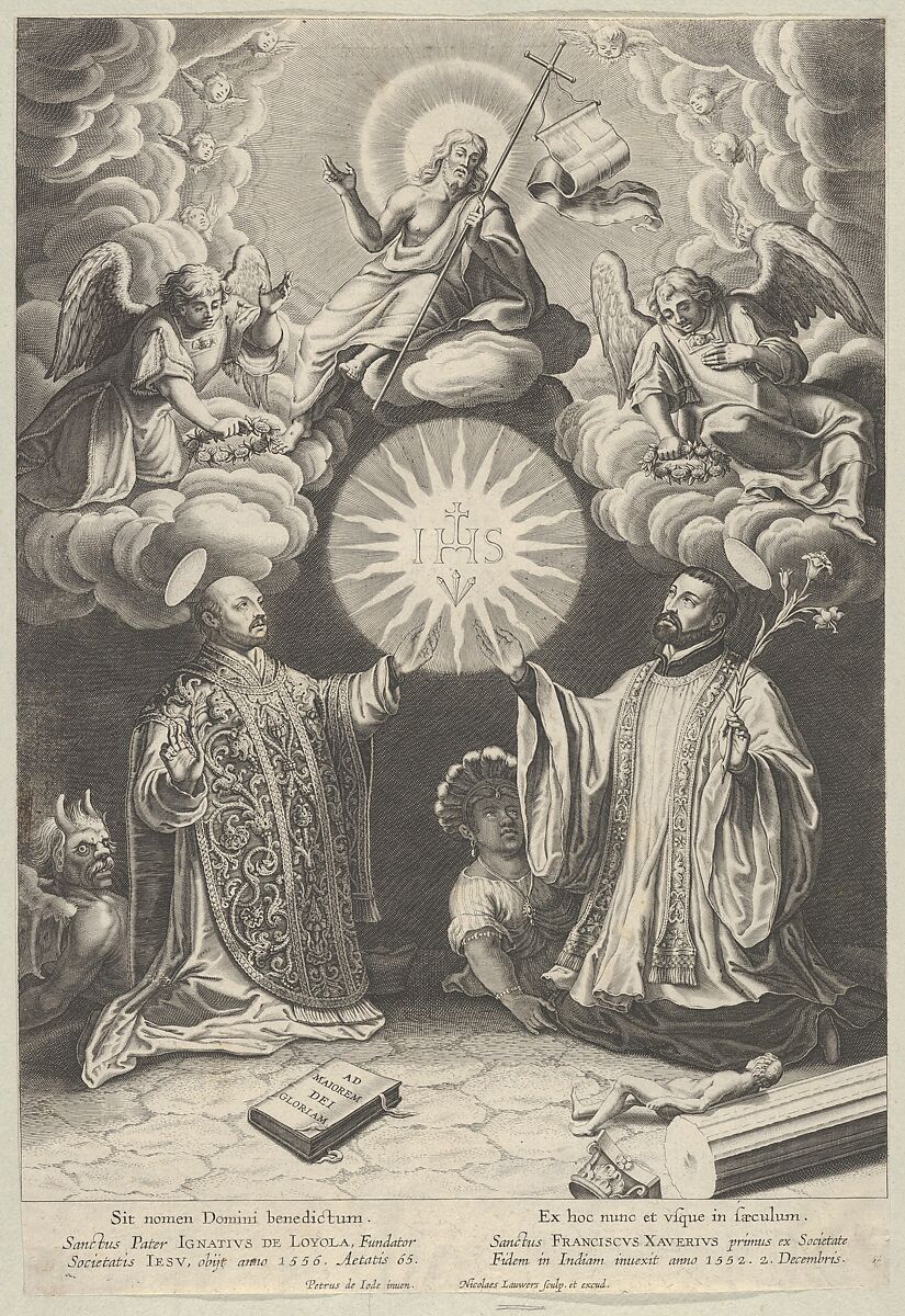 Christ, Ignatius of Loyola and Francis Xavier, After Pieter de Jode I (Netherlandish, Antwerp 1570–Antwerp 1634), Engraving 