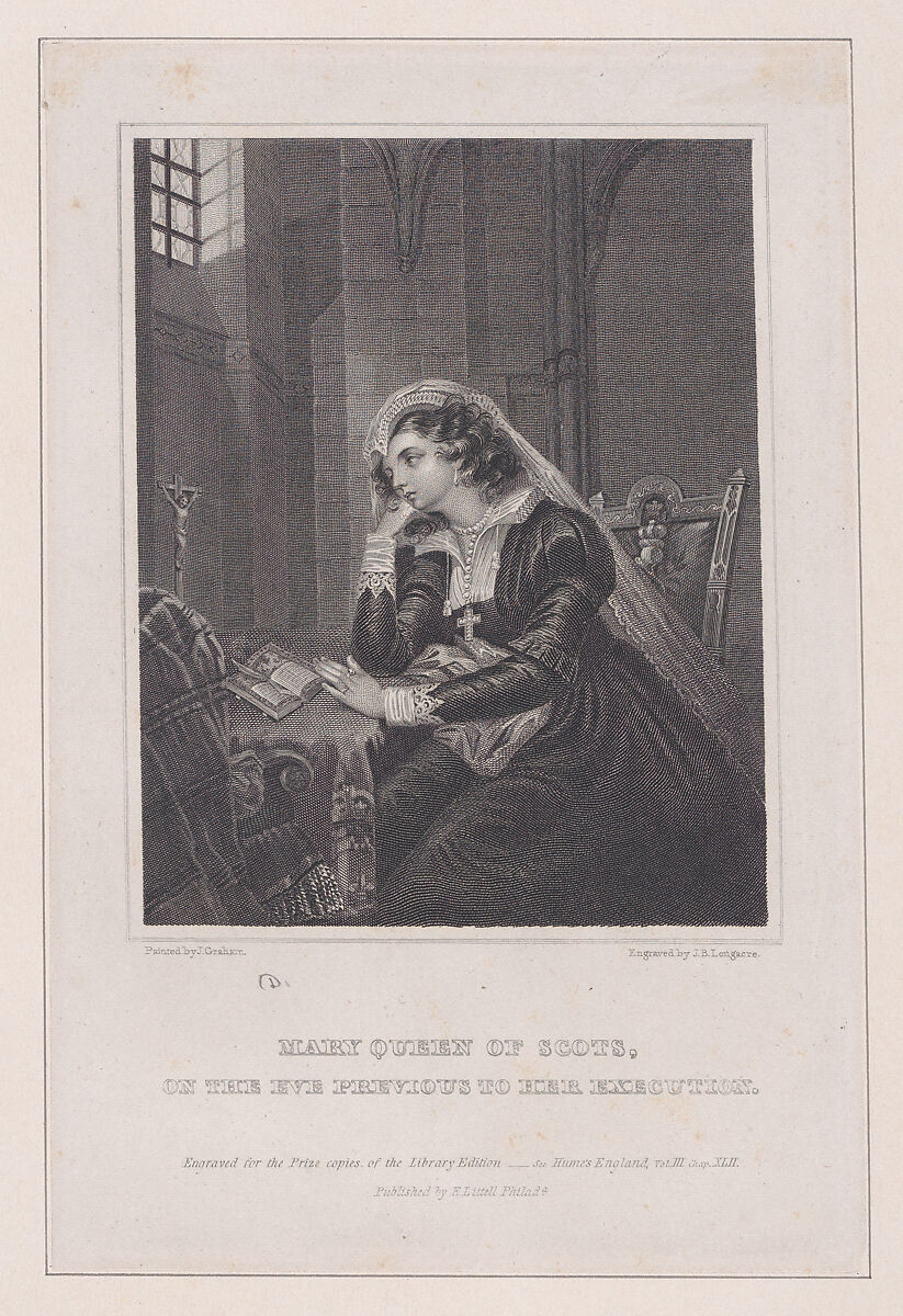 Mary, Queen of Scots, on the eve previous to her execution (from "The History of England," volume III, chapter XLII), James Barton Longacre (American, Delaware County, Pennsylvania 1794–1869 Philadelphia, Pennsylvania), Etching and engraving 
